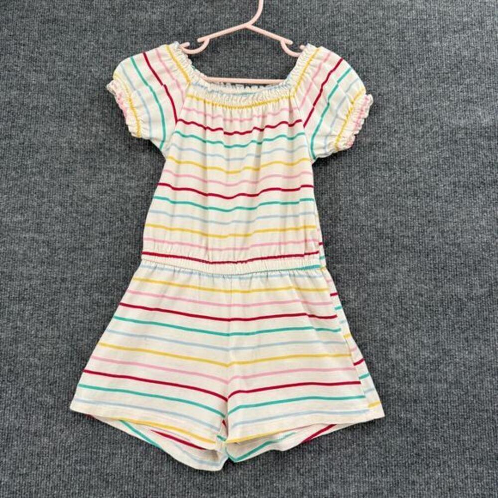 Old Navy Girls Rainbow Stripe Romper Size 5 XS Peasant Jersey Knit 100% Cotton